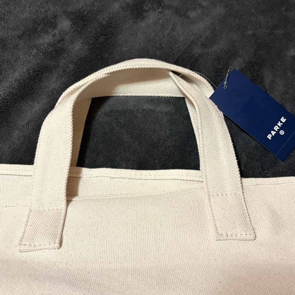 Parke Cream Canvas Tote Bag ( larger 1) with Red Logo - Picture 2 of 5